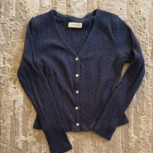 Everlane space ribbed, button-down V-neck cardigan extra small navy blue